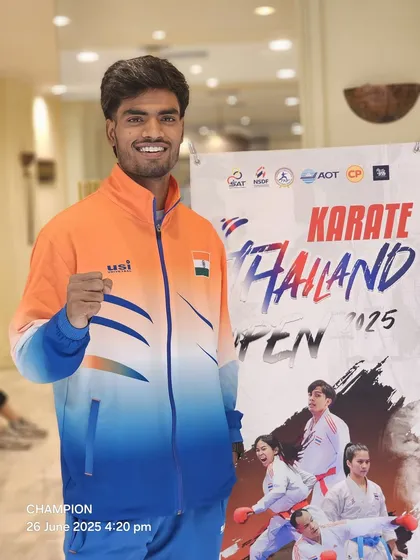 Rajat Kashyap, ready and focused before his bouts at the Thailand Open Karate Championship 2025 in Bangkok.