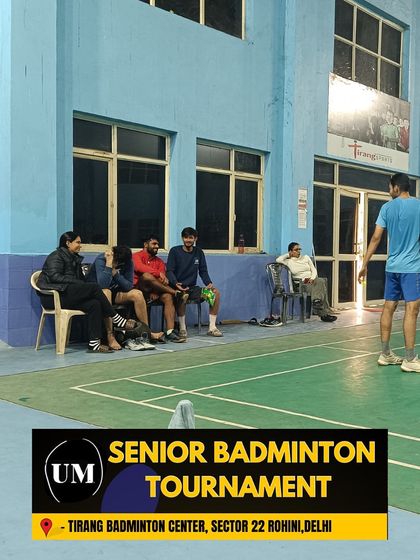Players and spectators at the Senior Badminton Tournament in Rohini.