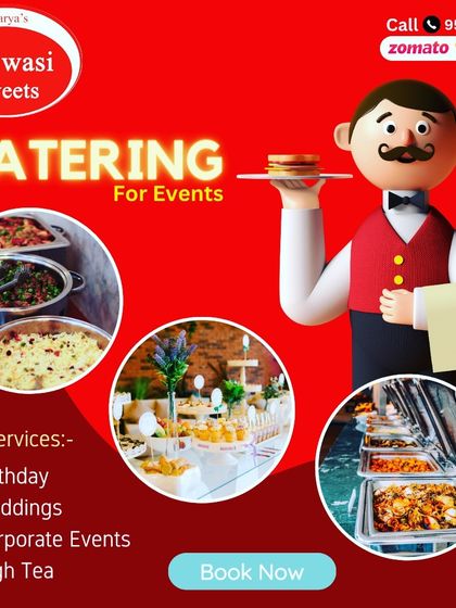 A promotional graphic highlighting my event catering services for birthdays, weddings, corporate events, and high tea, with an easy booking option.