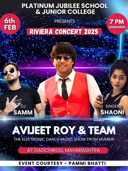 The poster for our 'Riviera Concert 2025' at a junior college in Maharashtra. I love performing for students and their families.