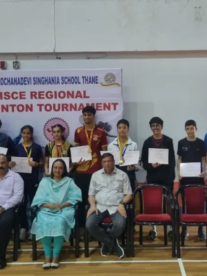 A group photo of all the medalists at the CISCE Regional Badminton Tournament. We are proud to have our student among the top players.