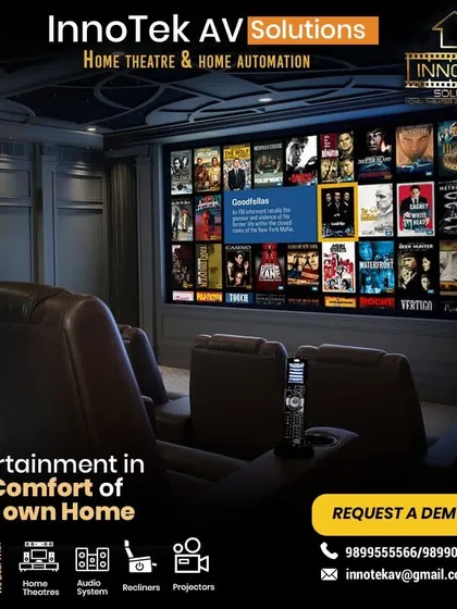 We bring the complete cinema experience to your home. This includes designing the layout, installing high-definition projectors, setting up immersive audio systems, and providing comfortable theatre-style recliners for the ultimate entertainment setup.