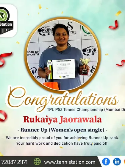 Heartiest congratulations to Rukaiya Jaorawala for her outstanding performance as Runner Up in the Women's open single at the TPL PSZ Tennis Championship.