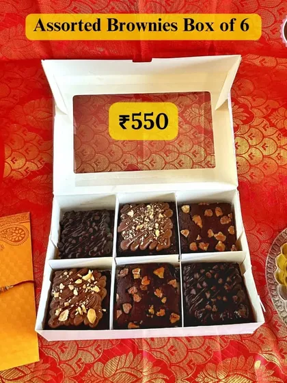 An Assorted Brownie Box makes a wonderful Rakhi gift. This box of six features a variety of my fudgy, decadent brownies, beautifully packaged for the special occasion.