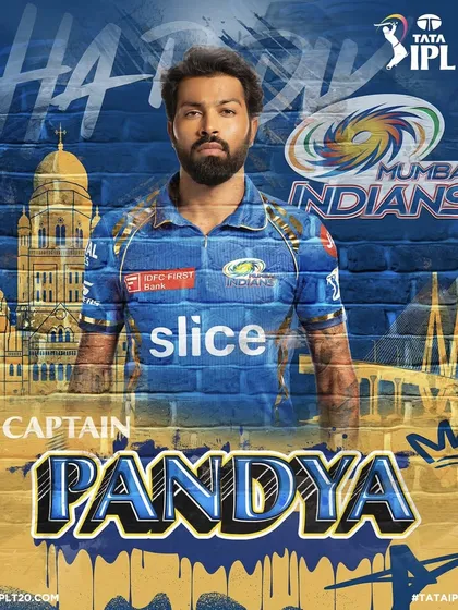 A graphic-heavy campaign image of Hardik Pandya for the IPL season. This shot combines a studio portrait with creative CGI elements to produce a modern, edgy look for promotional materials.
