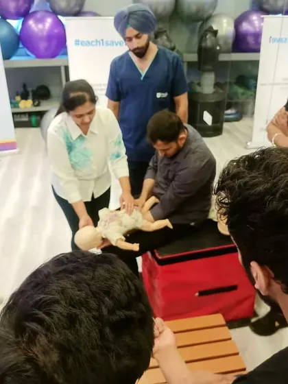 Learning pediatric CPR and the Heimlich maneuver for infants.