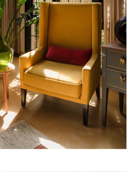 This mustard yellow wingback chair is a perfect example of how we curate furniture to add character. It’s a cozy spot to sit and enjoy the sunlight.