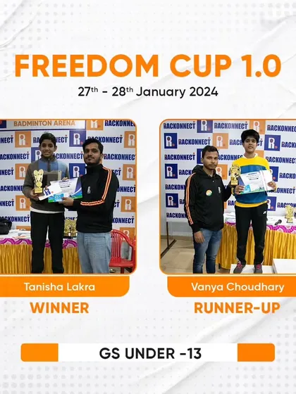 Celebrating the top two players in the Girls Singles Under 13 category at the Freedom Cup 1.0. These events are a great way for young athletes to gain competitive experience.
