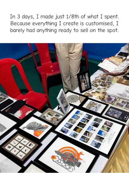 The reality of a small business. In 3 days, I made only a fraction of what I spent because everything I create is custom. It was a tough lesson but reinforced the value of my personalized, handmade art.