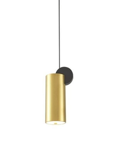 This sleek cylindrical pendant in brushed gold and black is a study in modern minimalism. It's perfect for use as a single accent light or grouped in a series over a kitchen island for a clean, contemporary look.