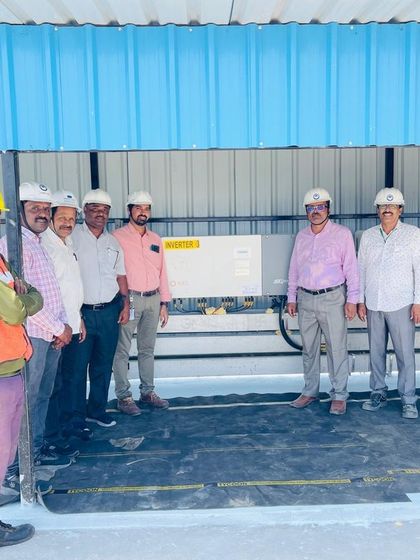 The inverter and control unit area of the Biological E. Limited solar plant. Our installations include top-tier components to ensure reliable performance and seamless integration with the facility's existing electrical systems.