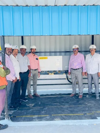 The inverter and control unit area of the Biological E. Limited solar plant. Our installations include top-tier components to ensure reliable performance and seamless integration with the facility's existing electrical systems.