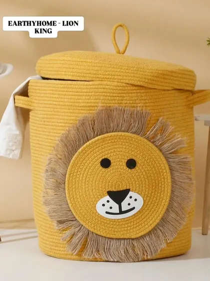 The Lion King rope laundry basket is perfect for a jungle-themed room. It's a large-sized hamper with a lid and handles, featuring a beautifully detailed lion face.