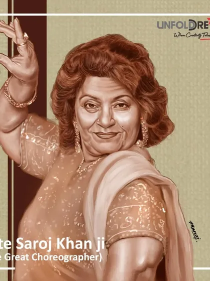 A portrait honoring the great choreographer, the late Saroj Khan ji.