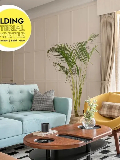 This living room from our "Zen Residence" project uses a palette of soft blue and warm yellow. The design is contemporary and airy, with clean lines and comfortable furniture creating a welcoming environment.