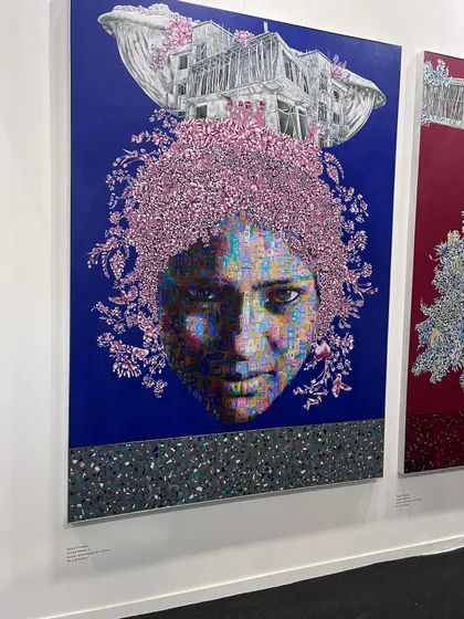 A modern portrait where I used a unique, almost pixelated technique to build the face. This piece blends traditional portraiture with contemporary abstraction to explore identity in the digital age.