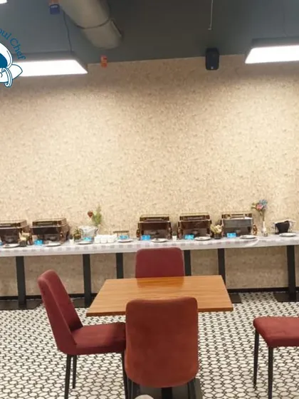 The elegant buffet setup for the Diwali lunch at Blis Global, ready for guests to arrive. I ensure the dining space is beautifully arranged to complement the festive decor.