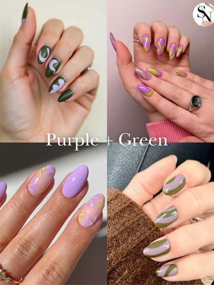 Purple and green can create a vibrant and playful look. This board shows different ways to combine these colors, from abstract swirls to modern color-blocked designs.