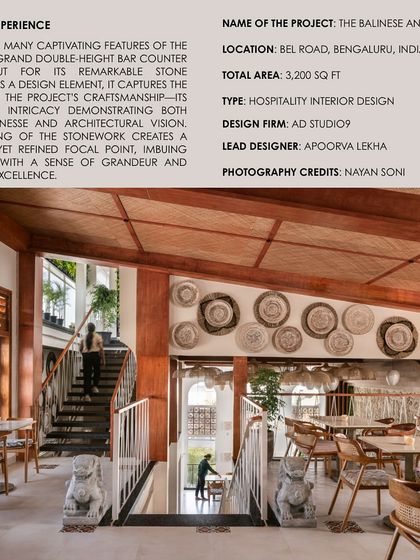 The grand double-height bar counter, with its intricate stone paneling, stands as a testament to the project's craftsmanship. It serves as a refined focal point, imbuing the space with a sense of grandeur and artisanal excellence.