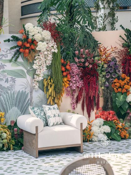 The full view of the 'Garden of Gaia' seating area, ready for the seemantha ceremony.