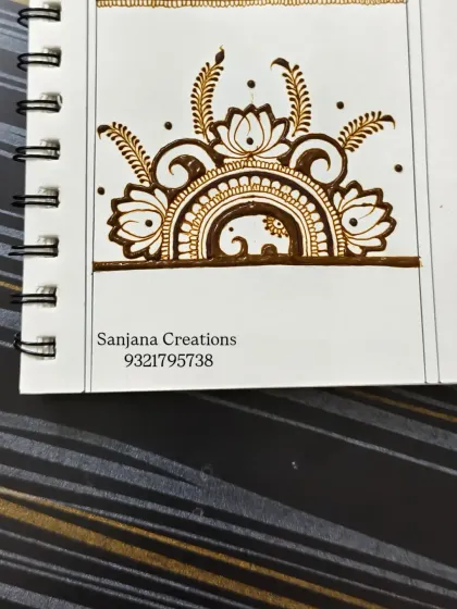 This image shows the design with shading added to the leaves. Shading is a fundamental skill that adds depth and dimension to your mehndi art.