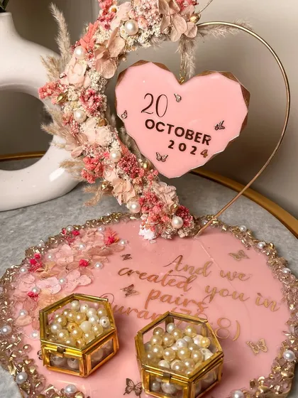 Another look at the heart hoop platter, showing the back of the heart which can be personalized with a special date.