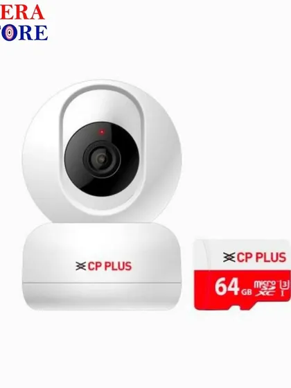 We provide complete solutions, including this CP Plus indoor camera bundled with a 64GB memory card for local storage. This setup can hold several days of recorded footage.