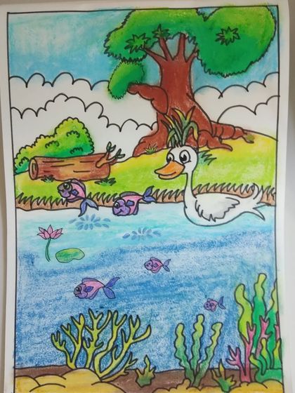 A lively pond scene created by one of our young artists.