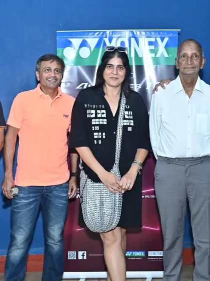 Our team posing with event partners and sponsors. We excel at building and managing relationships with sponsors like Yonex to support our tournaments.
