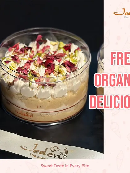 Our dessert jars are fresh, organic, and delicious. This Rasmalai Tres Leches jar is topped with whipped cream, crushed pistachios, and dried rose petals, offering a sweet taste in every bite.