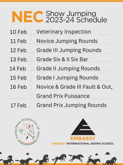 The detailed schedule for the NEC Show Jumping championship. We host multi-day events with various grades, from Novice rounds to the Grand Prix.
