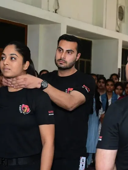 Our team demonstrating a choke defense to over 150 students at CCS University.