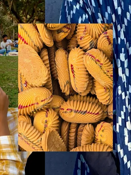 A collage of life's simple pleasures, featuring traditional Bengali sweets and a picnic in the park.