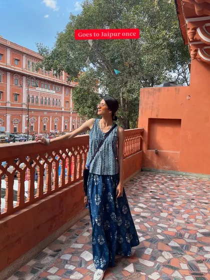 "Goes to Jaipur once..." and immediately embraces the indigo prints. This is me living my best life in a classic block-printed skirt and top set.