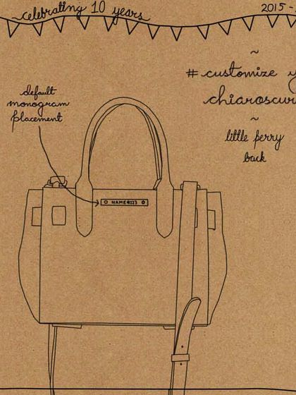 This illustration shows the default monogram placement for our new Little Perry satchel. We place it on the back top center, but we are always happy to discuss other placements for your custom bag.