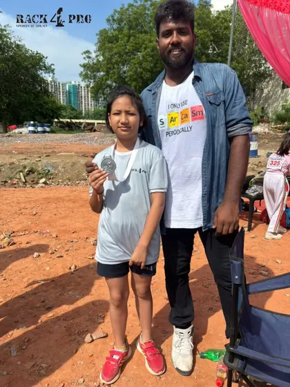 Another proud moment with one of our skaters after she secured a medal. We focus on individual mentorship to help every athlete reach their full potential.