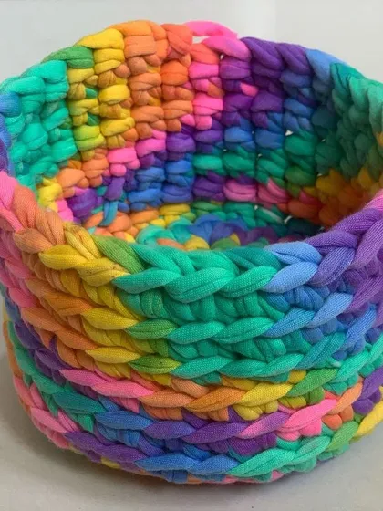 I love making these chunky, vibrant rainbow baskets. They are perfect for organizing small items like stationery, jewelry, or keys, adding a functional and cheerful splash of color to any room.