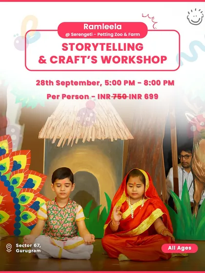 A Ramleela-themed storytelling and crafts workshop at Serengeti Petting Zoo, a unique combination of culture and nature.