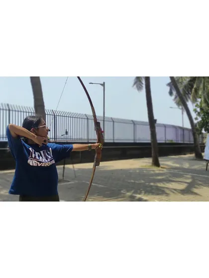 A student practices at our Bandra range, with the sea in the background. It's a beautiful and relaxing place to learn archery.