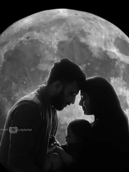 For families wanting something truly artistic, I create conceptual portraits like this stunning moon silhouette. This is a great example of how we can use creative editing and studio techniques to turn a family photo into a unique piece of art.