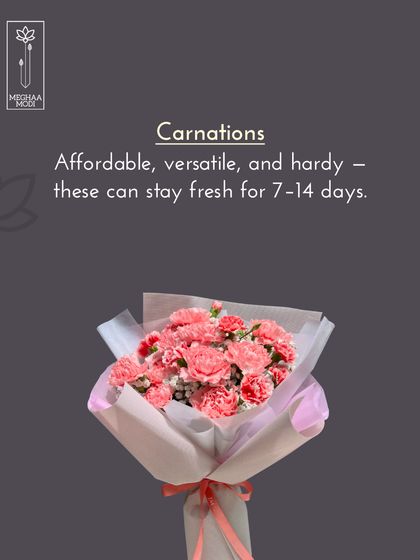 Carnations are affordable, versatile, and hardy, staying fresh for up to two weeks. This is the kind of practical, industry knowledge I share in my classes.