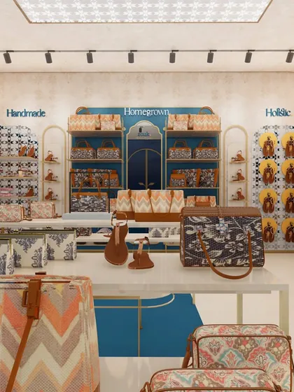 For the brand Zouk, we translated their modern Indian identity into a physical retail space. This render shows how we used their brand patterns, earthy colors, and clean lines to create a shopping experience that feels both handmade and holistic.