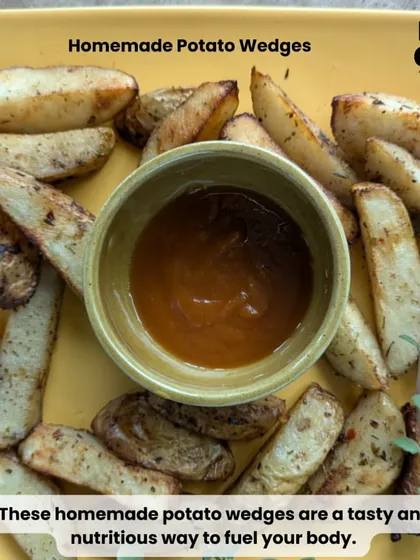 Homemade potato wedges, baked not fried. Seasoned with herbs, these are a tasty and nutritious way to satisfy your craving for something savory and comforting.