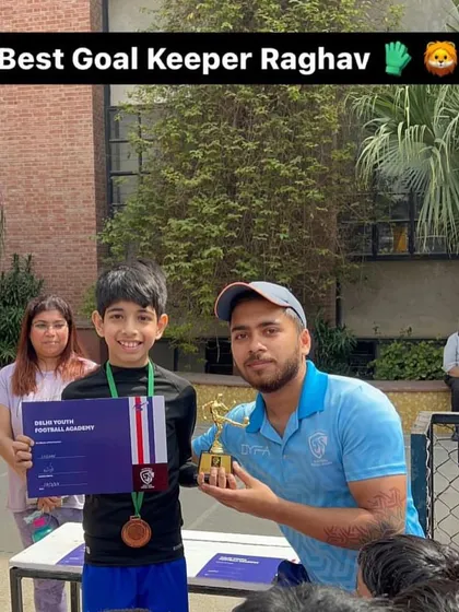 Raghav, our Best Goalkeeper, being recognized for his excellent saves during the tournament.