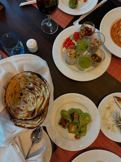 A flat lay of the incredible spread at Crowne Plaza. This type of shot is perfect for showcasing the variety and richness of a restaurant's menu.