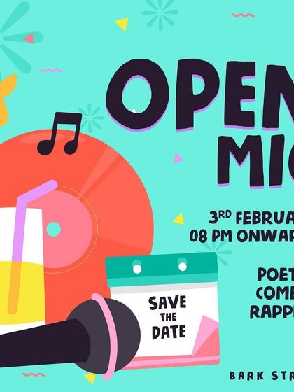 Be silly, be fun, be crazy! A poster for our Friday Open Mic nights, featuring poetry, comedy, and rapping.