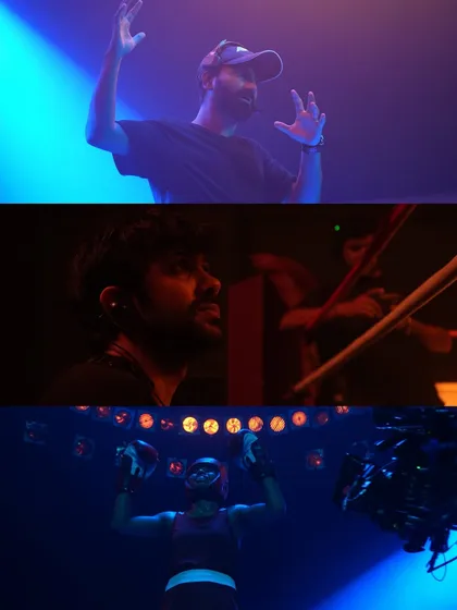 The director and DOP on the set of the Star Cement commercial. Our lighting, including powerful blue backlights and warm key lights, helped create the different moods required for the story.