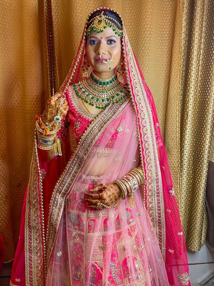 The complete look for my bride Jyoti, including makeup, hair, and draping. She looks absolutely stunning.