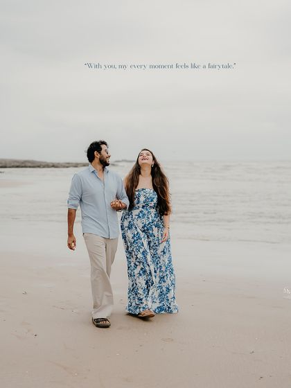 With you, every moment feels like a fairytale. A happy, carefree walk along the shoreline, capturing the pure joy of being together.