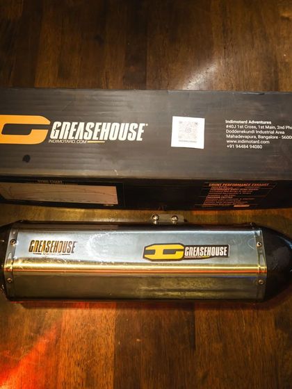 The Greasehouse Grunt V5 exhaust, unboxed and ready for installation. Precision crafted from stainless steel.